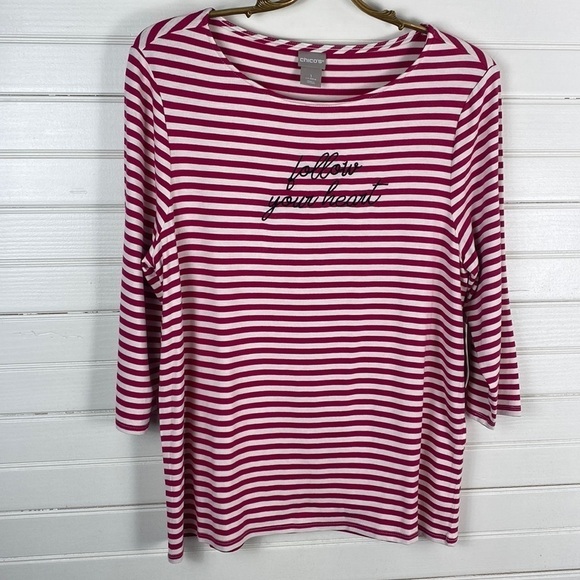 Chico's Tops - Chico’s Follow Your Heart Striped Tee Size 1/Medium